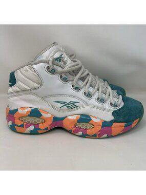 Reebok Question Allen Iverson Mid White Noise Green Orange Boys Size 6